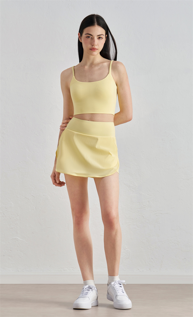 Women's High-Waist Yoga Skirt and Crop Top Set - 80% Nylon 20% Spandex, Barely There Comfortable Fabric – Perfect for Yoga, Gym, Pilates, Running – Yellow - Image 7