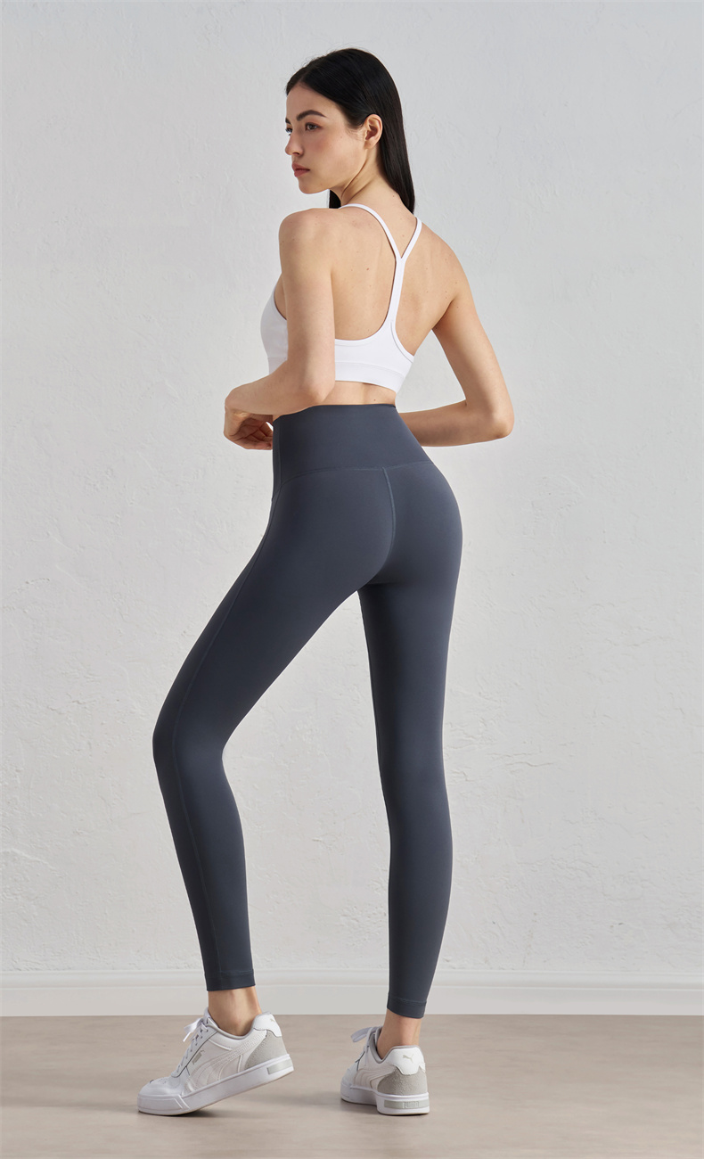 Women's High-Waist Yoga Leggings – 80% Nylon 20% Spandex, Barely There Comfortable Fabric – Perfect for Yoga, Gym, Running – Dark Gray (SKU: CK1497) - Image 3