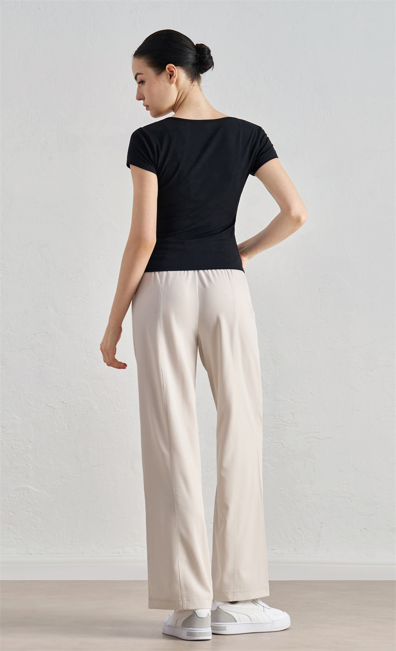 CK52036 Women's Wide-Leg Yoga Pants - 91% Polyester + 9% Spandex, 110gsm, Elastic Waistband with Drawstring, Side Pockets for Convenience, Perfect for Workout, Gym, Yoga & Daily Wear - Image 3