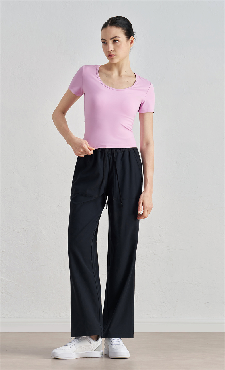 CK52036 Women's Wide-Leg Yoga Pants - 91% Polyester + 9% Spandex, 110gsm, Elastic Waistband with Drawstring, Side Pockets for Convenience, Perfect for Workout, Gym, Yoga & Daily Wear - Image 4