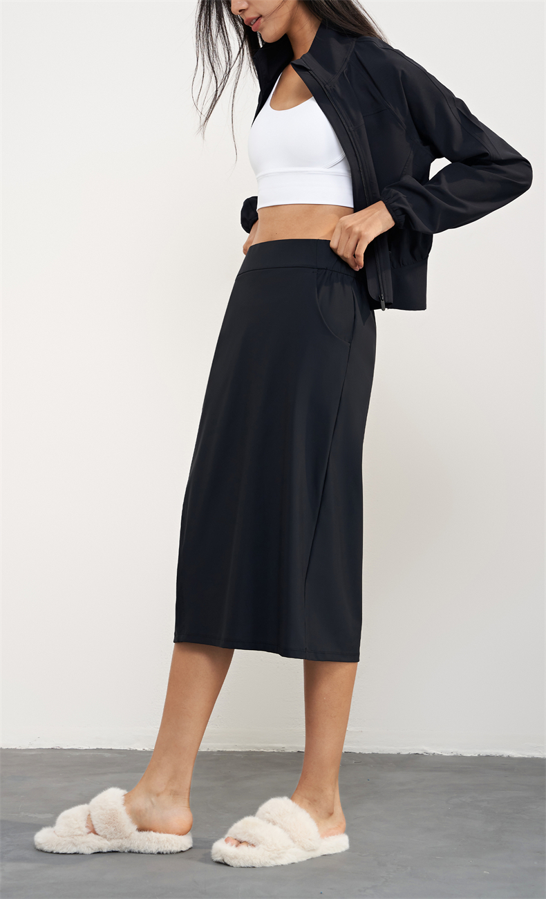 BQ1603 Women's Long-Sleeve Sportswear Set - 77% Nylon + 23% Spandex, 160gsm, Panelled Skirt Design, Side Pockets, Perfect for Workout, Gym, Yoga & Daily Wear - Image 5