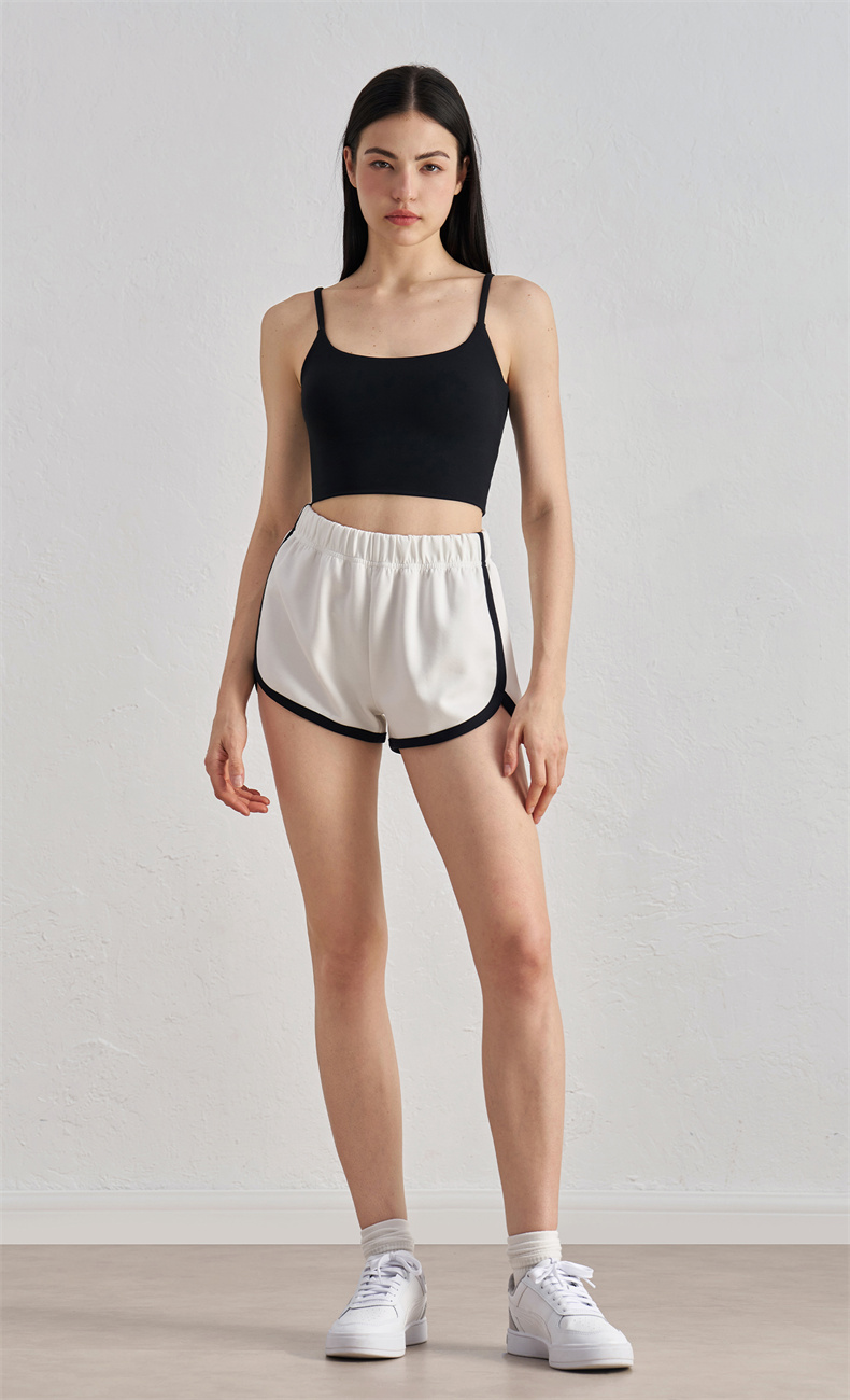 DK52024 - Retro Colorblock Yoga Shorts for Women – 81% Polyester, 15% Viscose, 4% Spandex, High-Waisted Design with Elastic Waistband, Lightweight Workout Shorts - Image 4