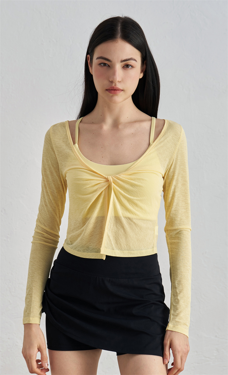 Bamboo Knit Yoga Top for Women – 100% Polyester, 100g/m² Lightweight Breathable Fitness Tank, SKU: CX52021 - Image 5