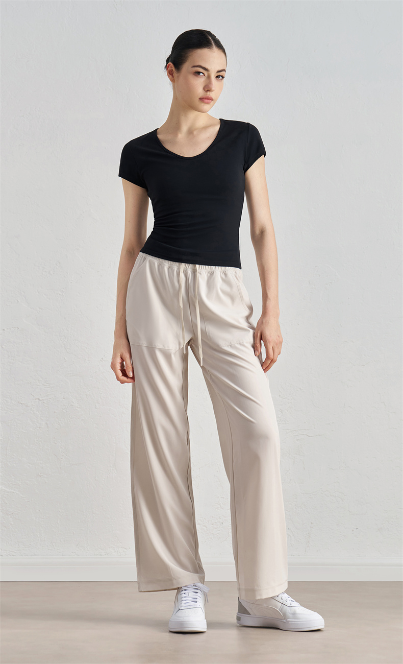 CK52036 Women's Wide-Leg Yoga Pants - 91% Polyester + 9% Spandex, 110gsm, Elastic Waistband with Drawstring, Side Pockets for Convenience, Perfect for Workout, Gym, Yoga & Daily Wear - Image 5