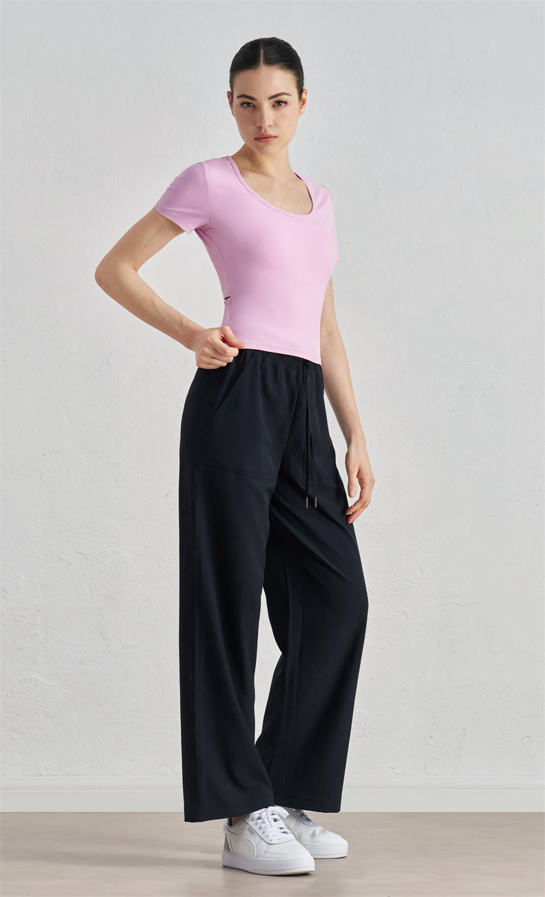 CK52036 Women's Wide-Leg Yoga Pants - 91% Polyester + 9% Spandex, 110gsm, Elastic Waistband with Drawstring, Side Pockets for Convenience, Perfect for Workout, Gym, Yoga & Daily Wear - Image 6