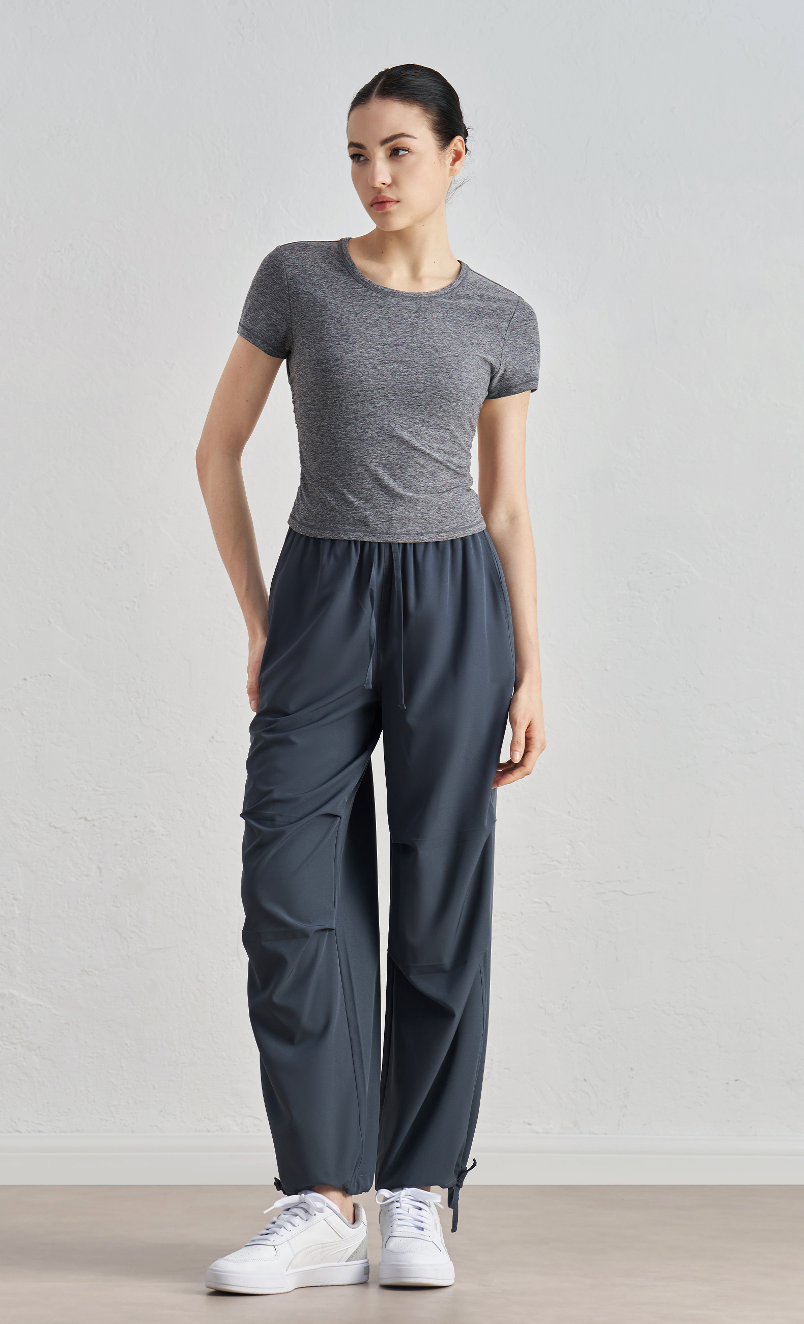 CK52037 Women's Wide-Leg Yoga Pants - 91% Polyester + 9% Spandex, 110gsm, Layered Design, Elastic Waistband with Drawstring, Perfect for Workout, Gym, Yoga & Daily Wear - Image 2