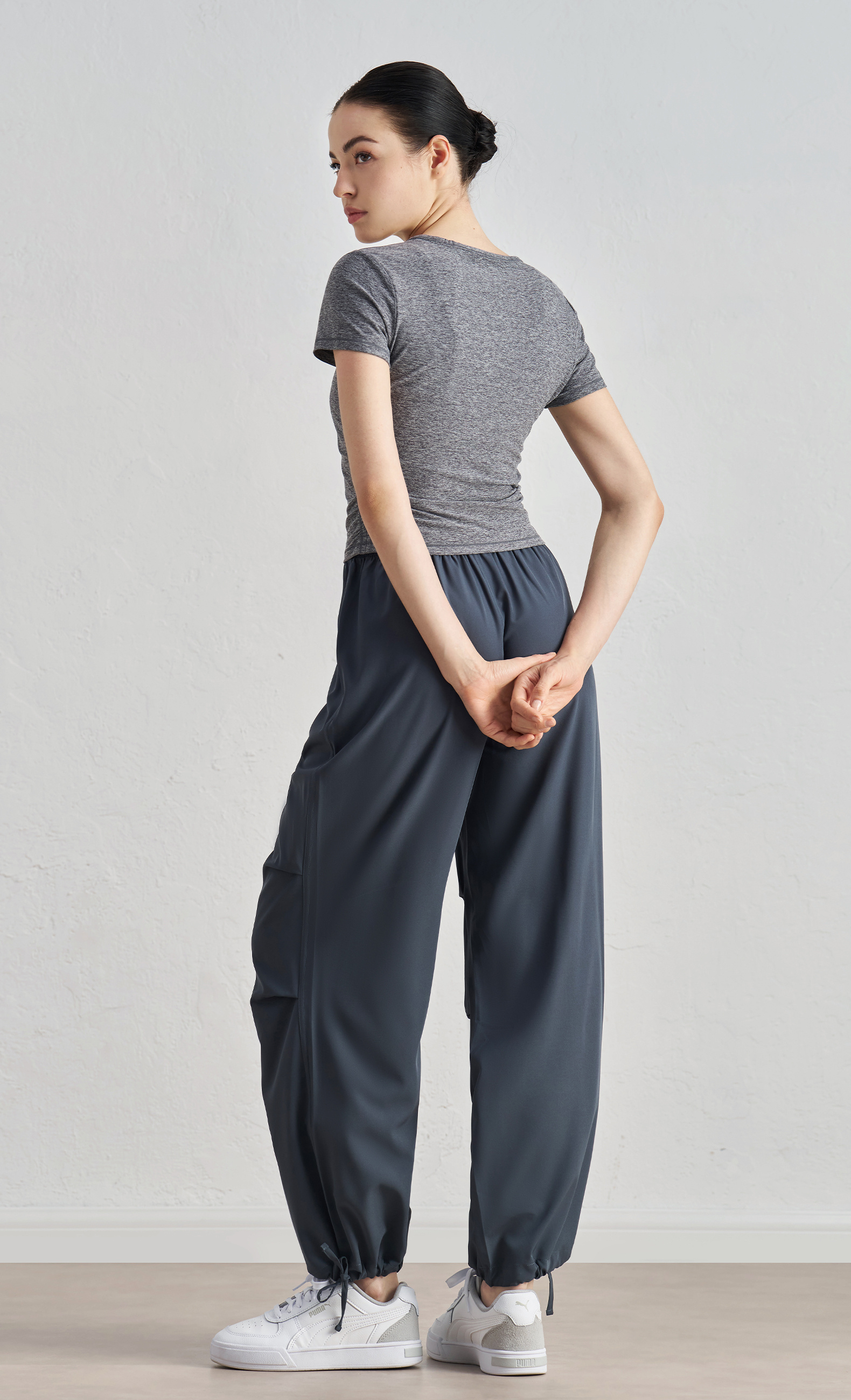 CK52037 Women's Wide-Leg Yoga Pants - 91% Polyester + 9% Spandex, 110gsm, Layered Design, Elastic Waistband with Drawstring, Perfect for Workout, Gym, Yoga & Daily Wear - Image 3