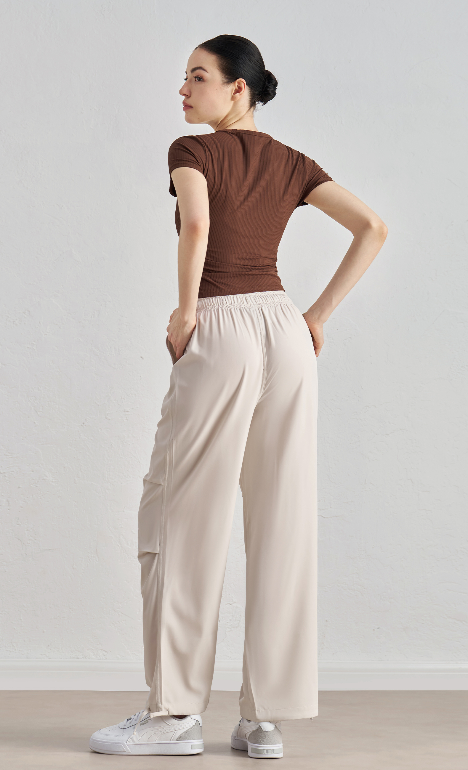 CK52037 Women's Wide-Leg Yoga Pants - 91% Polyester + 9% Spandex, 110gsm, Layered Design, Elastic Waistband with Drawstring, Perfect for Workout, Gym, Yoga & Daily Wear - Image 4