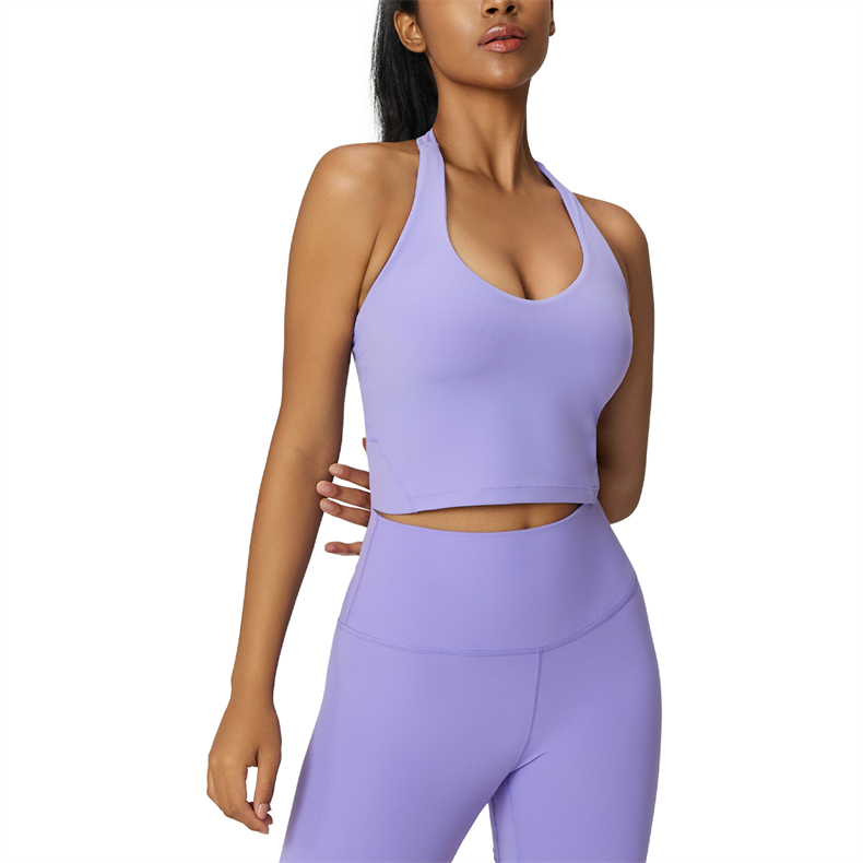 WX1618 Women's Yoga Sports Bra - 80% Nylon + 20% Spandex, 190gsm, Sexy Halter Neck Design, Backless Style for Support & Style, Perfect for Workout, Gym, Yoga & Daily Wear - Premium yoga bra wholesale