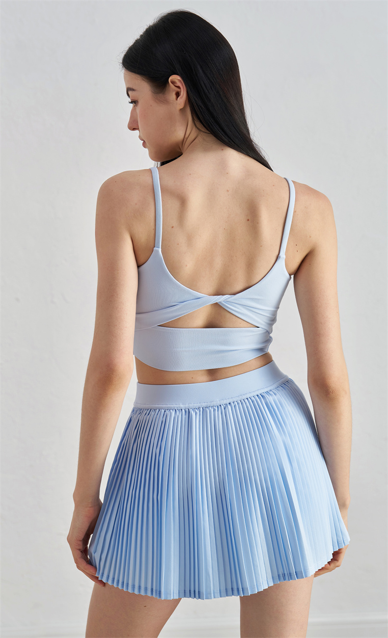 Soft Nuls Yoga Set – 91% Nylon 9% Spandex Sports Bra & 91% Polyester 9% Spandex Pleated Skirt, Lightweight Stretchy Active Wear Outfit, SKU: WX52009+DQ52028 - Premium yoga sets wholesale